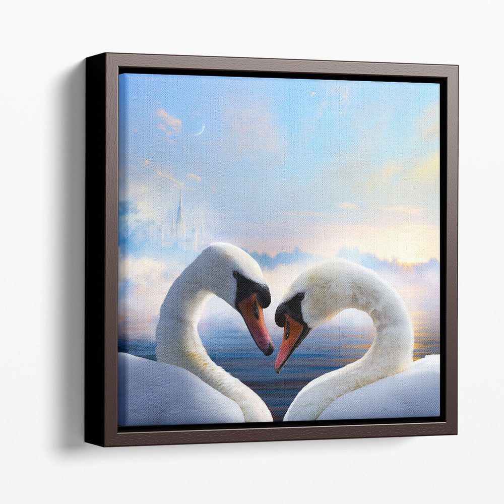 Pair of Swans in Love at Sunrise - Canvas Print Wall Art