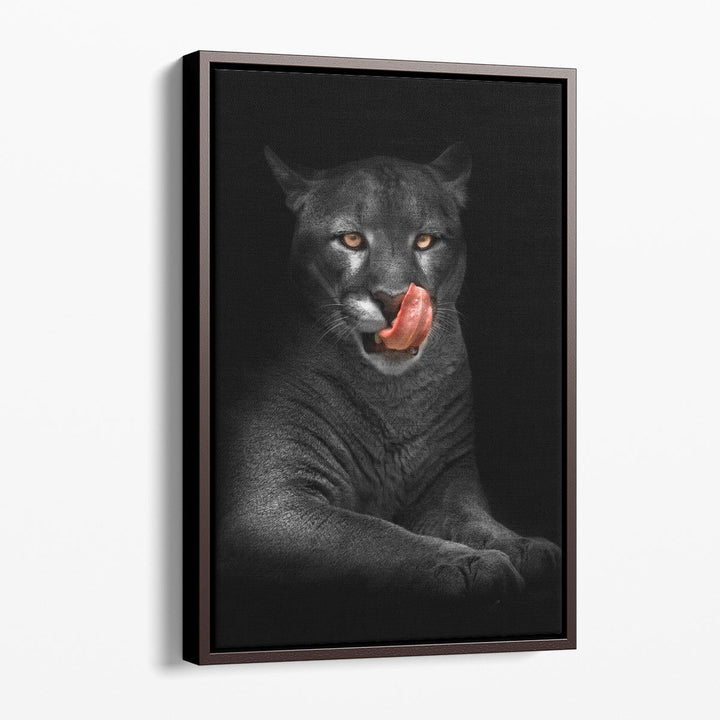 Black Panther With Bright Yellow Eyes in the Dark Background - Canvas Print Wall Art