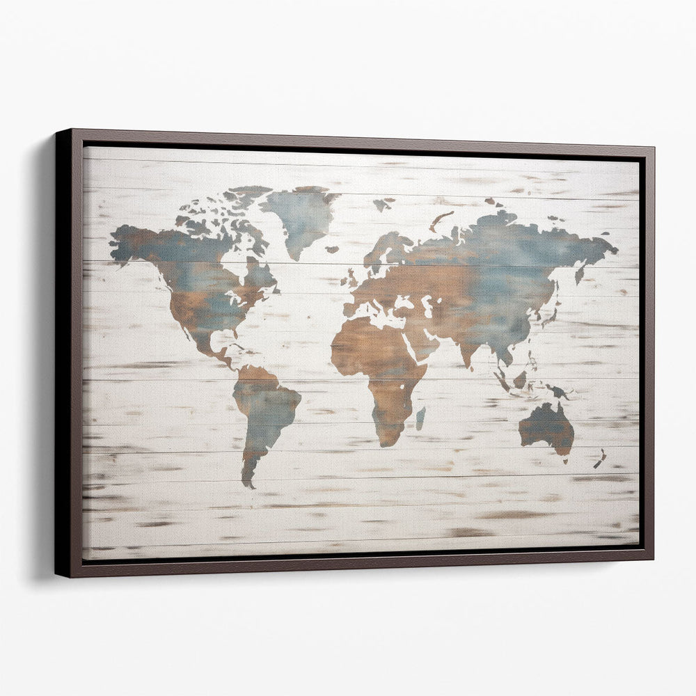 Earthy World Map on Wood - Canvas Print Wall Art