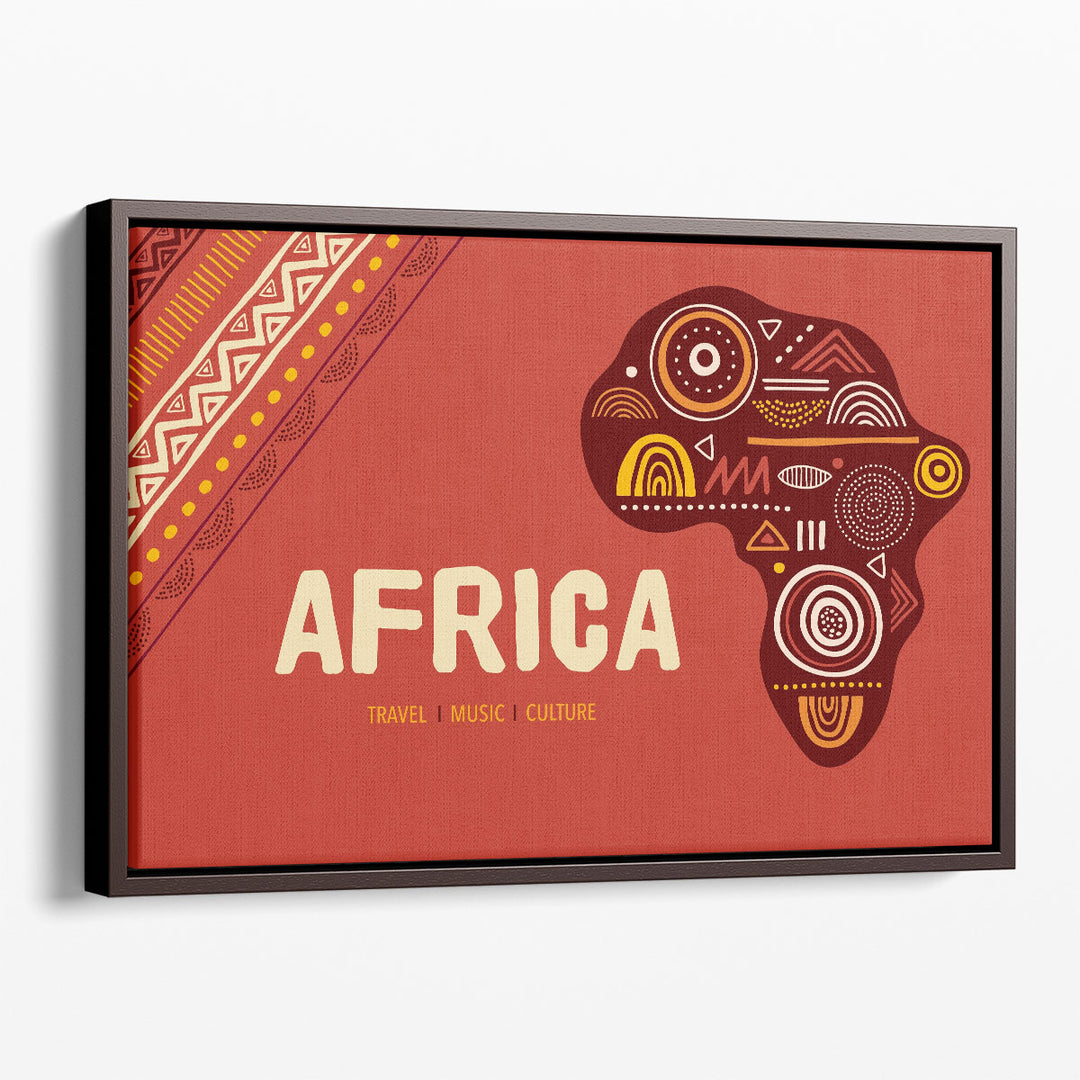 Africa Patterned Map With Tribal Traditional Grunge Pattern - Canvas Print Wall Art