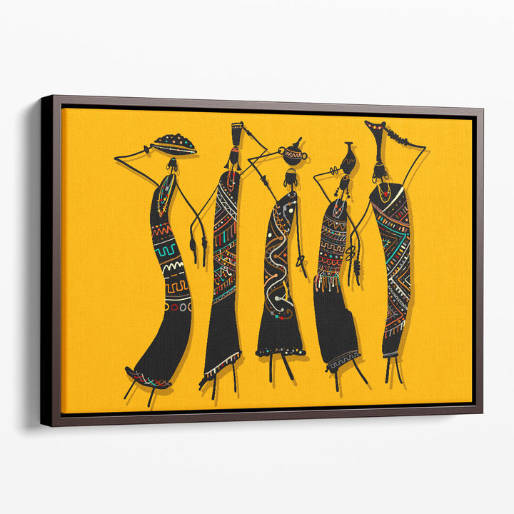 African Women with Jugs, An Ethnic Ornate Sketch - Canvas Print Wall Art