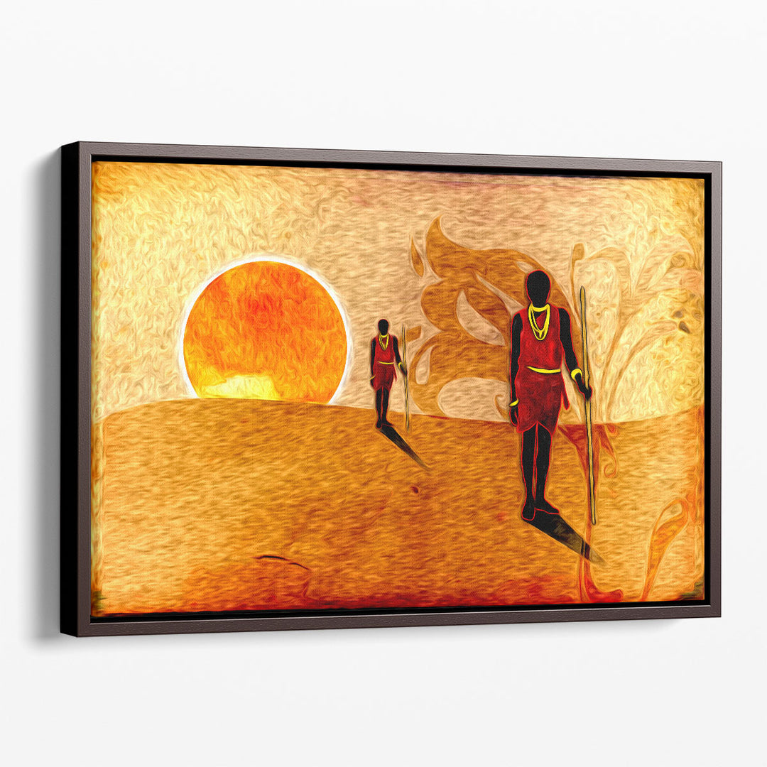 An African Ethnic Art, Two Men Walking in a Dessert - Canvas Print Wall Art