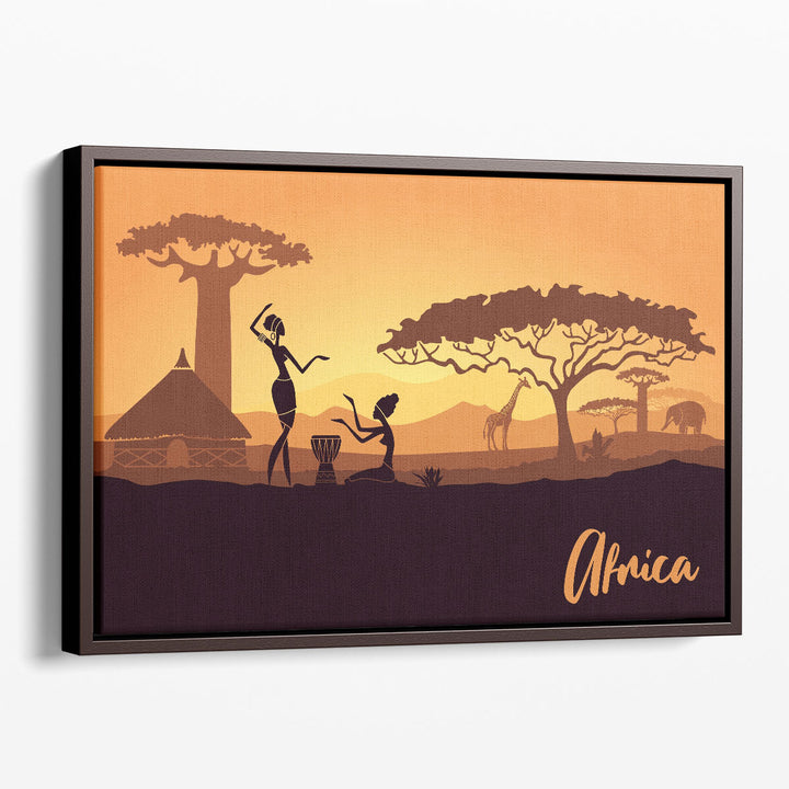 Silhouettes Of Tribal Women During Sunset, An African Landscape - Canvas Print Wall Art