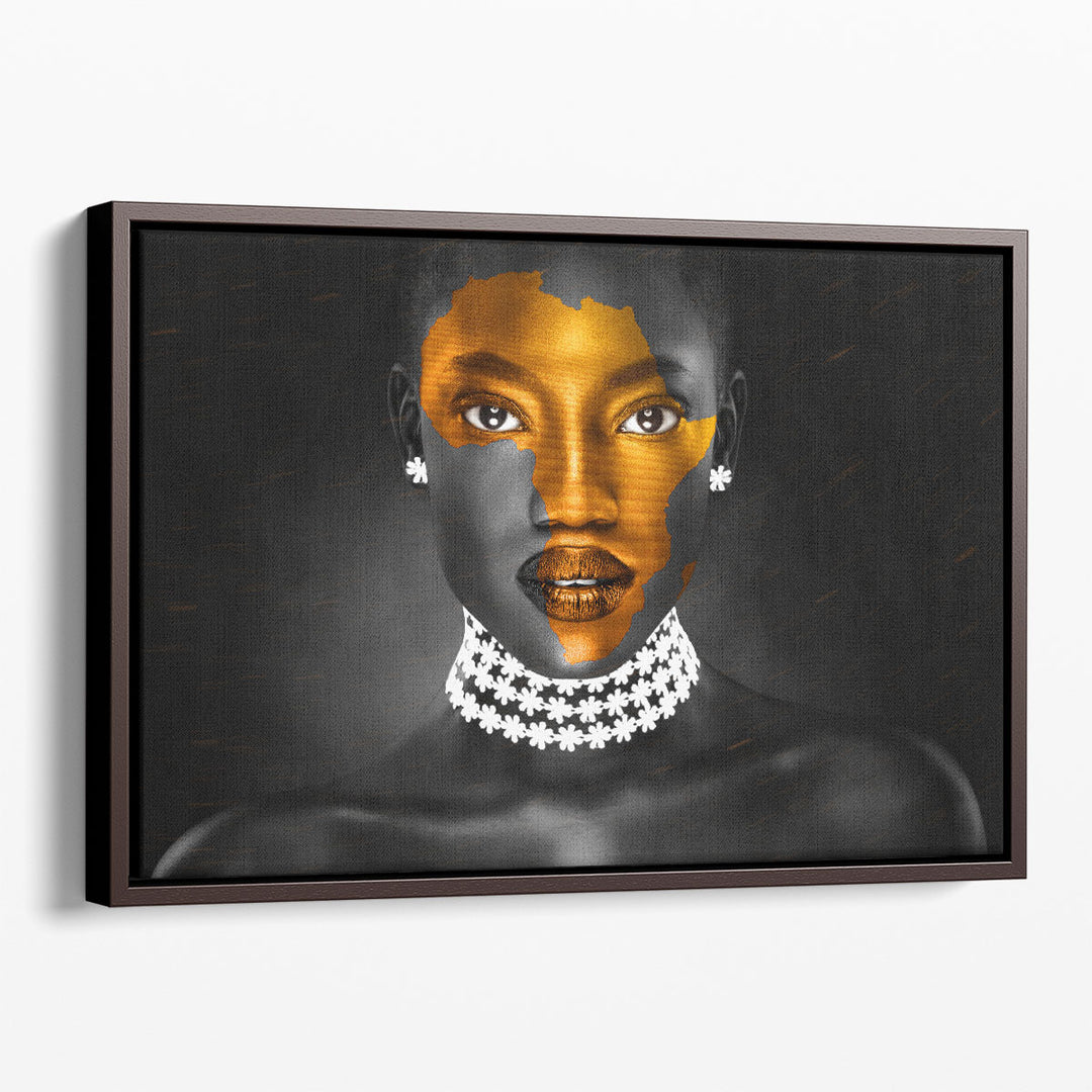 Africa Map Symbol On Black Women Face - Canvas Print Wall Art