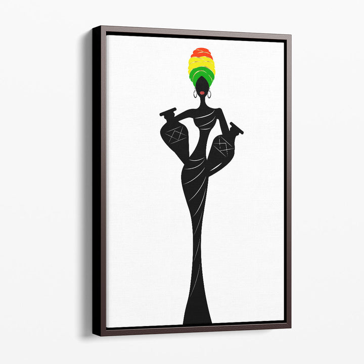 Silhouette Of A Beautiful African Woman With A Turban and Amphorae - Canvas Print Wall Art