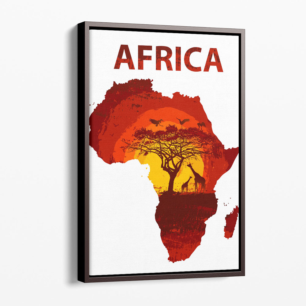 Africa Map and Sunset - Canvas Print Wall Art