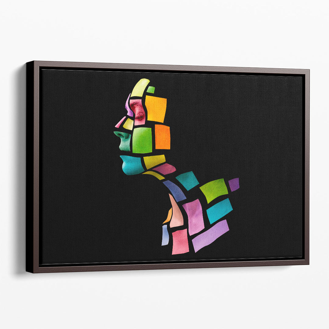 Portrait of a Young Woman in the Shape of Colored Squares - Canvas Print Wall Art