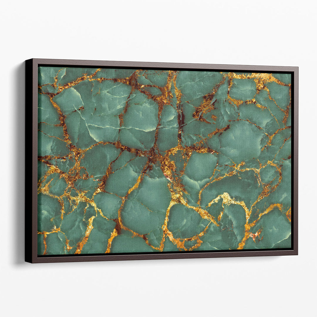 Luxurious Abstract Art - Dark Green Marble Texture with Golden Veins - Canvas Print Wall Art