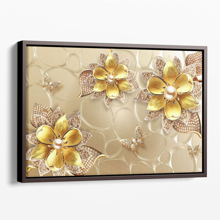 Golden Butterfly and Flower Abstract Art - Canvas Print Wall Art