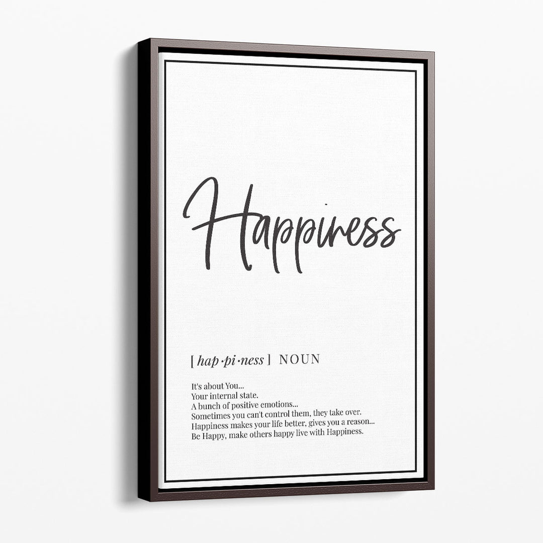 Happiness Definition, Minimalist Wall Art - Canvas Print Wall Art