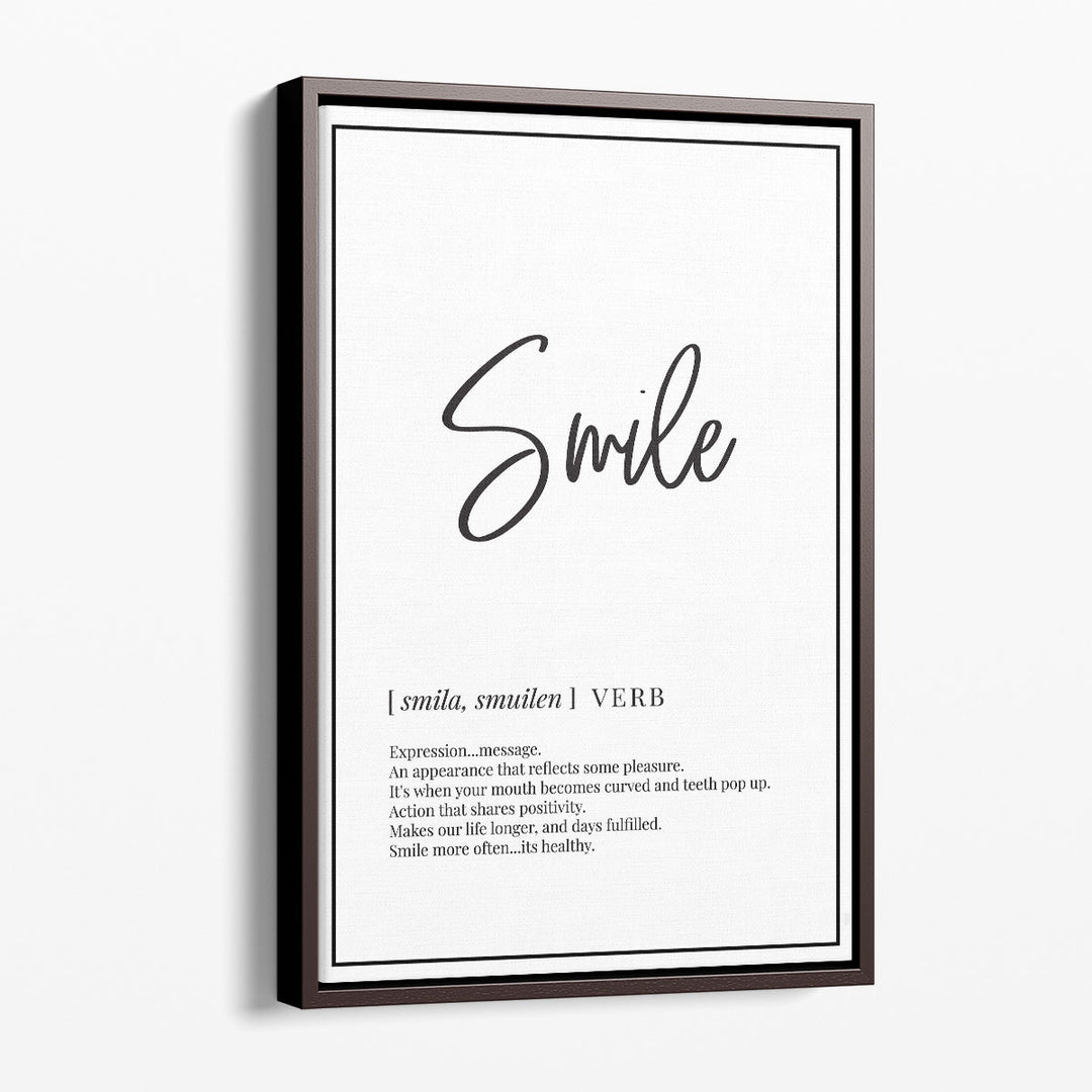 Smile Definition, Minimalist Wall Art - Canvas Print Wall Art