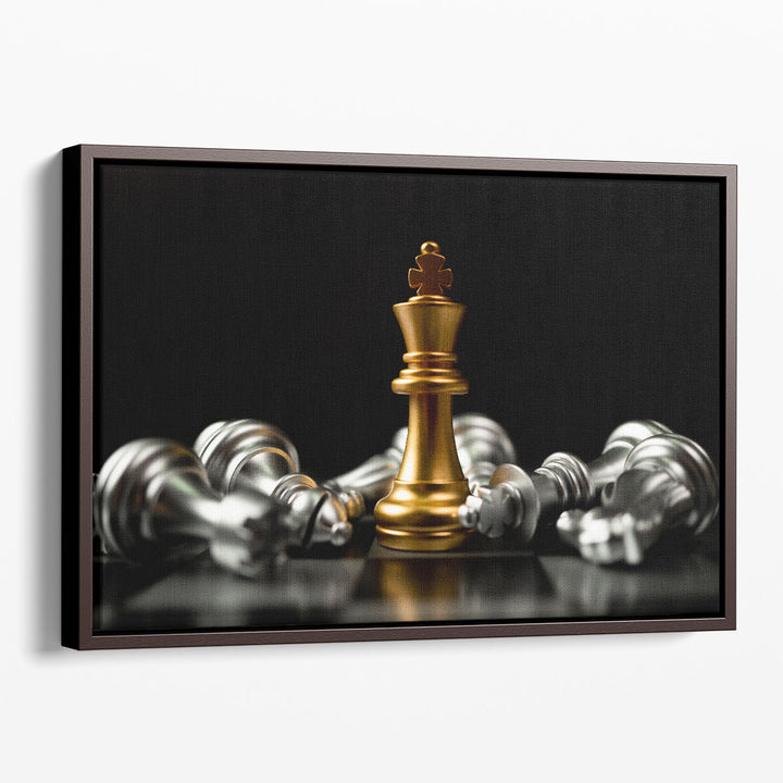 Golden King and Fallen Silver Chess Pieces - Canvas Print Wall Art