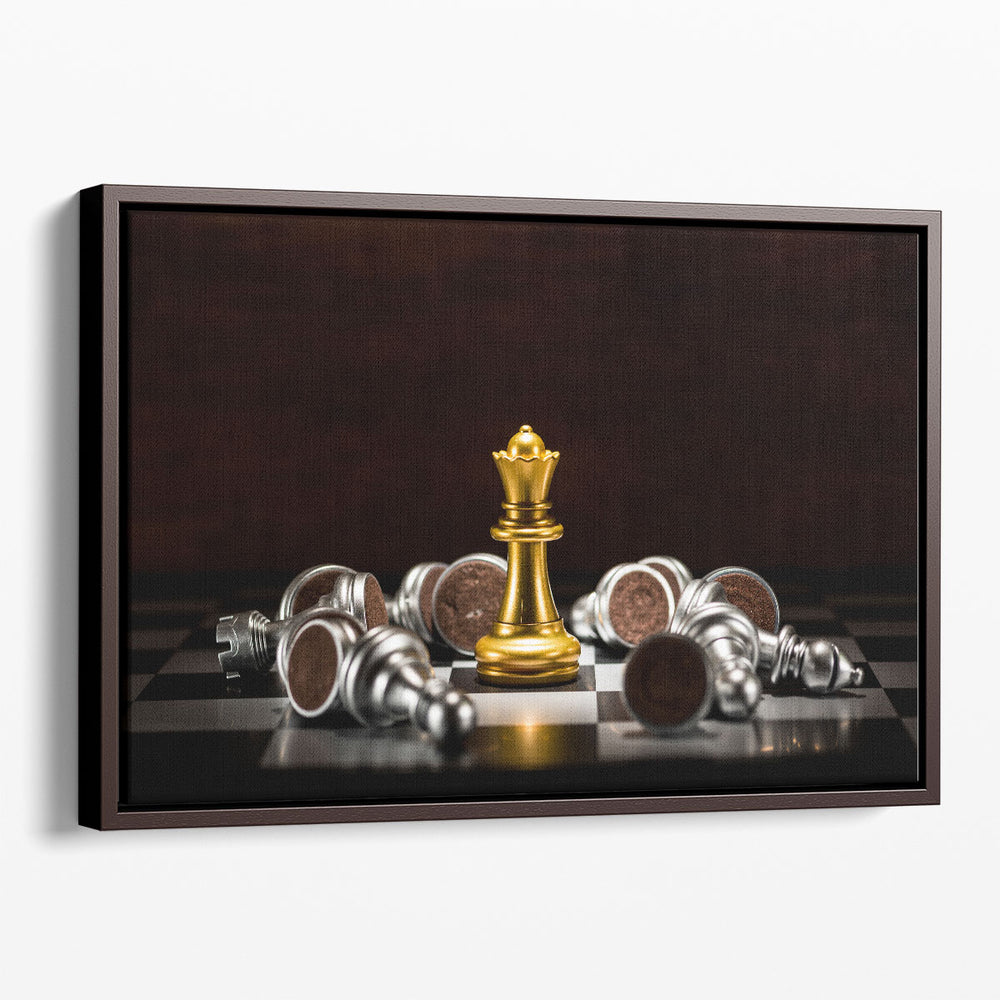 Golden Queen and Fallen Silver Chess Pieces - Canvas Print Wall Art