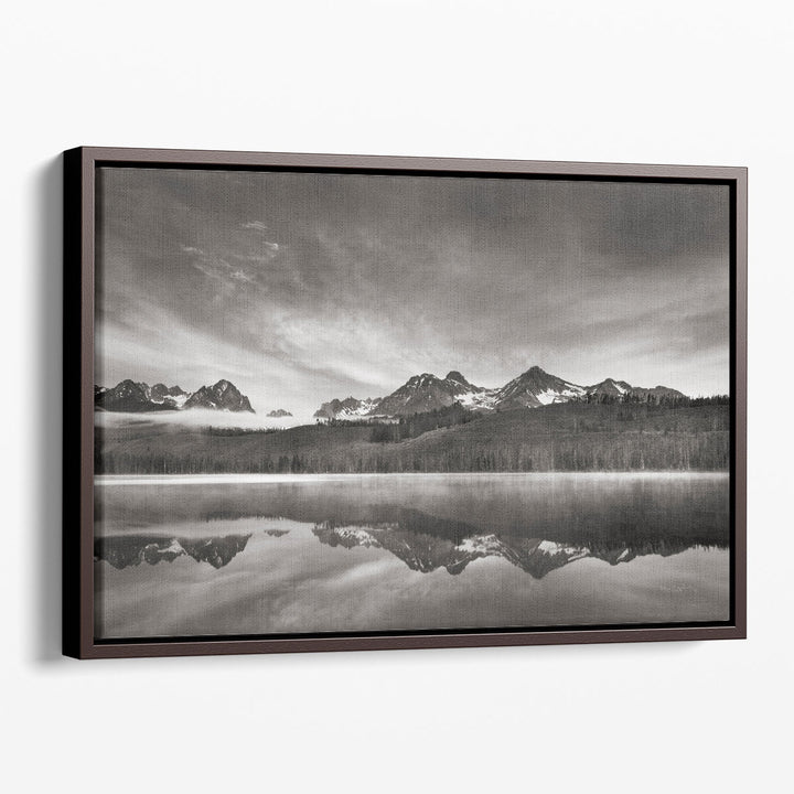 Little Redfish Lake at Sunrise Black and White - Canvas Print Wall Art