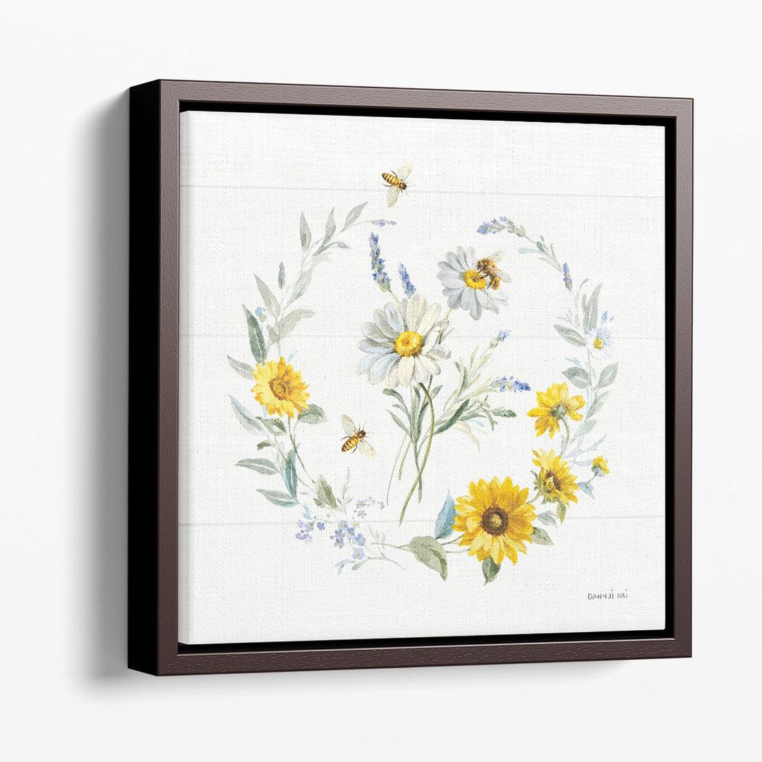 Bees and Blooms Flowers II with Wreath - Canvas Print Wall Art