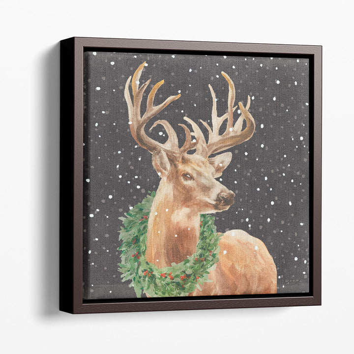 Woodland Holidays Stag Black - Canvas Print Wall Art