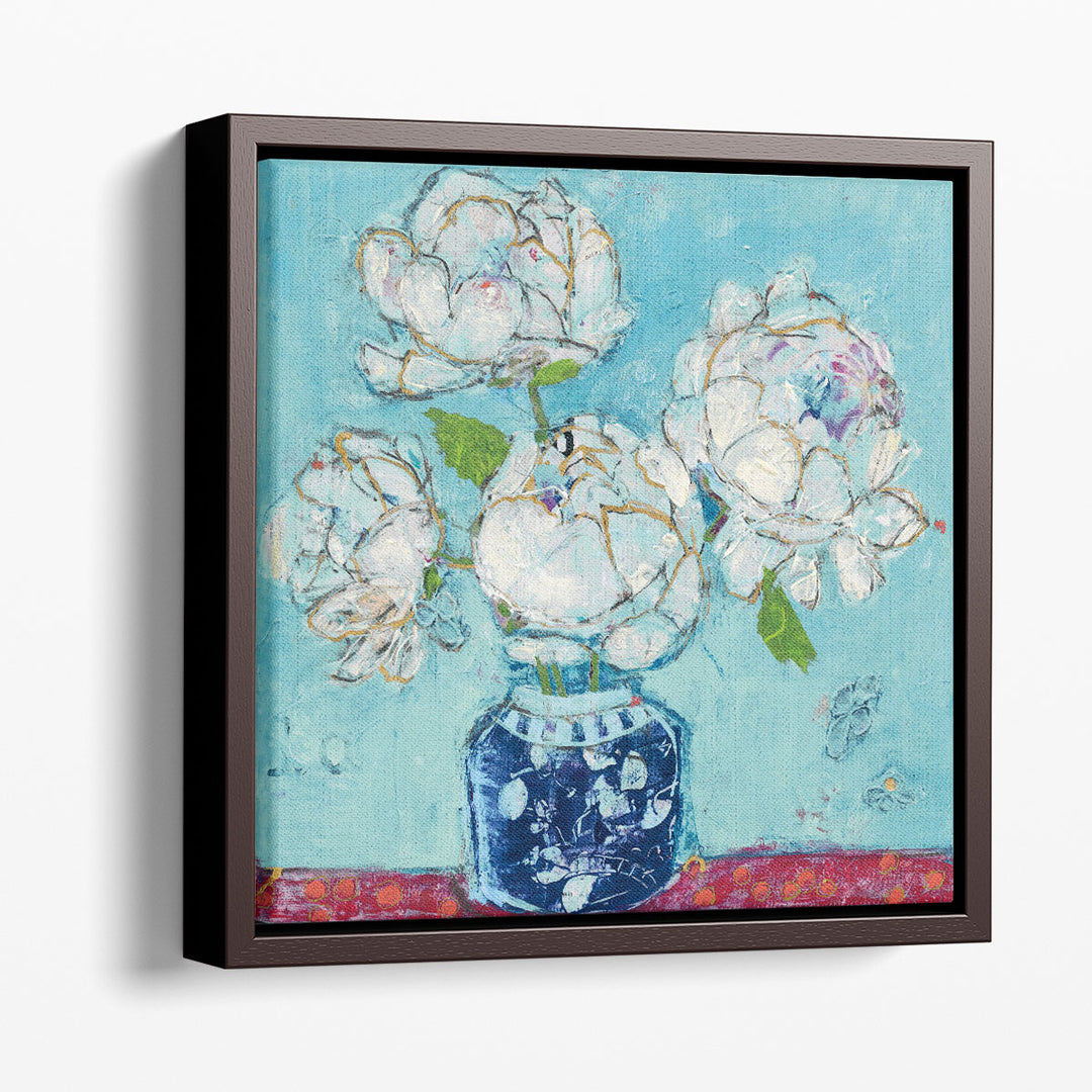 Vase of Peonies Aqua - Canvas Print Wall Art