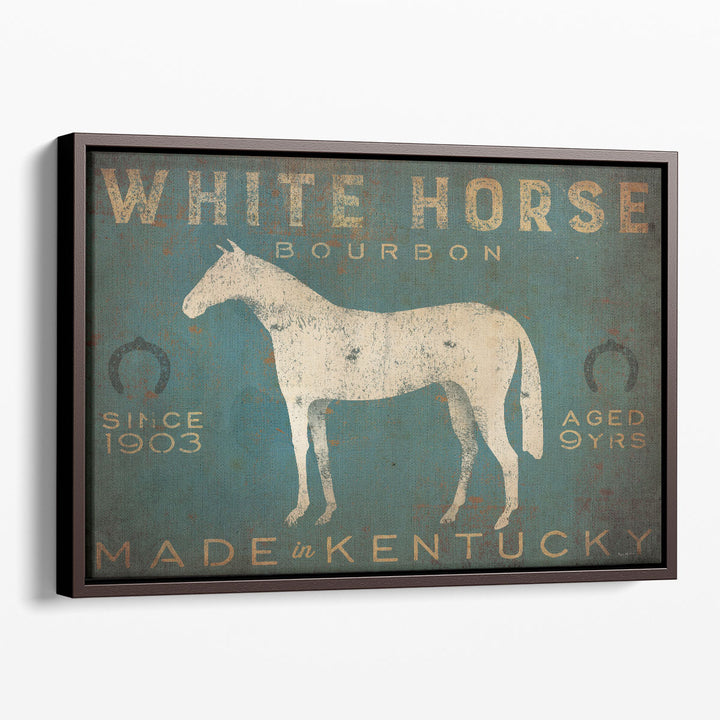 White Horse with Words Blue - Canvas Print Wall Art