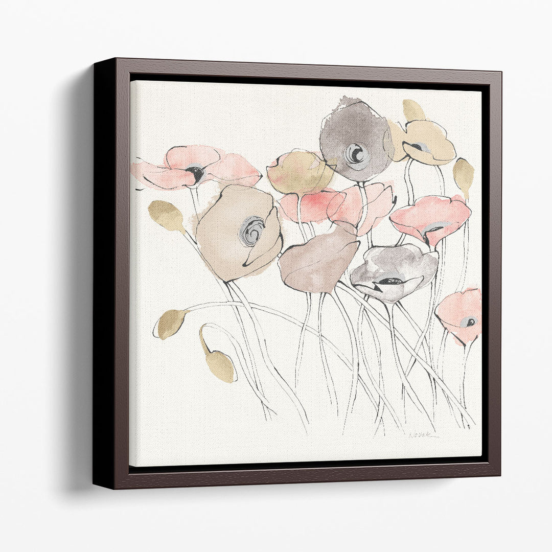 Black Line Poppies I - Canvas Print Wall Art