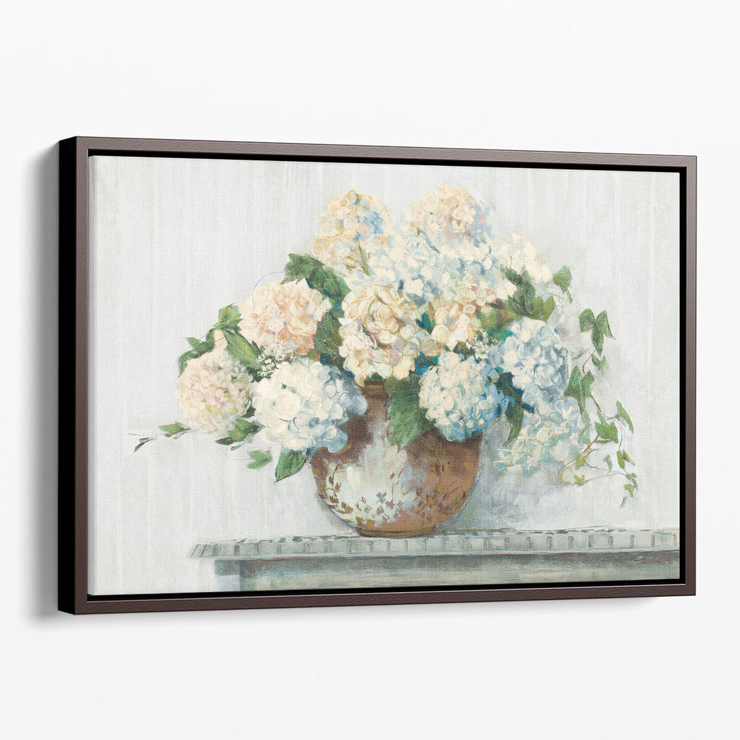 White Hydrangea Cottage - Canvas Print Wall Art