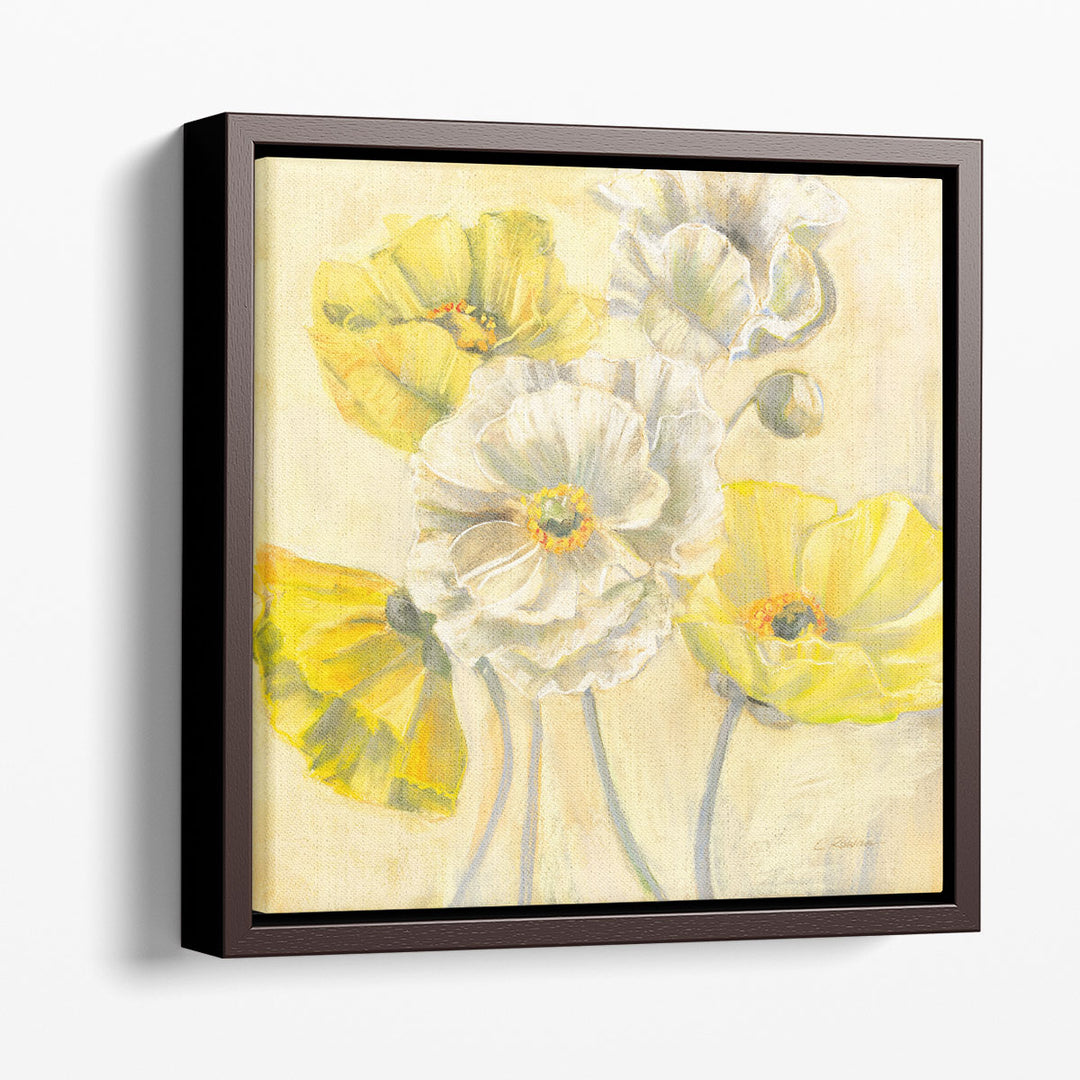 Gold and White Contemporary Poppies I - Canvas Print Wall Art