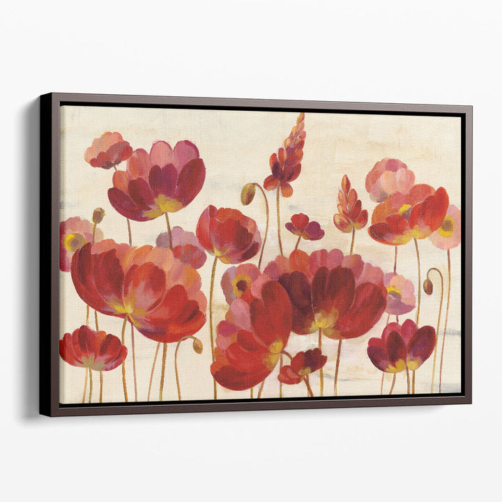 Red Flowers on Cream - Canvas Print Wall Art