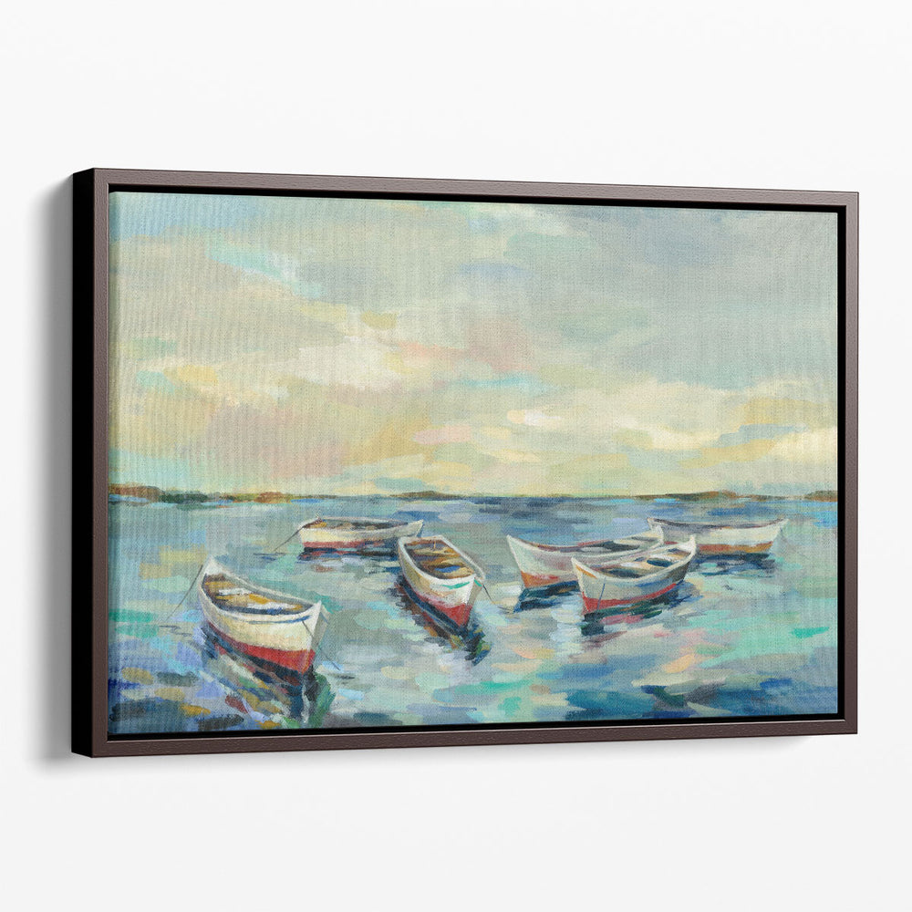 Coastal View of Boats - Canvas Print Wall Art