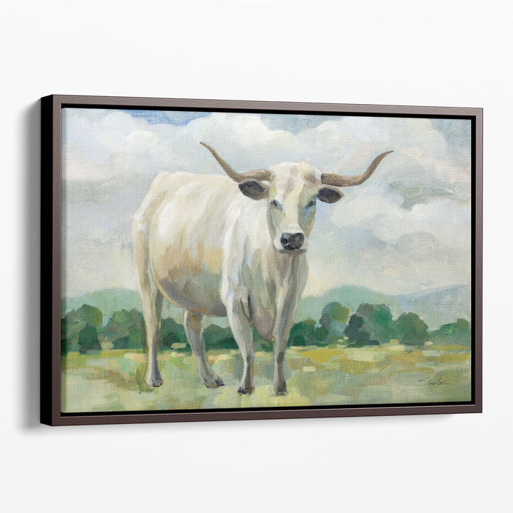 White Longhorn Cow - Canvas Print Wall Art