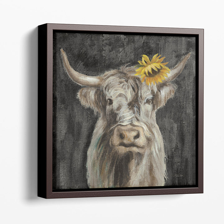 Floral Highland Cow - Canvas Print Wall Art