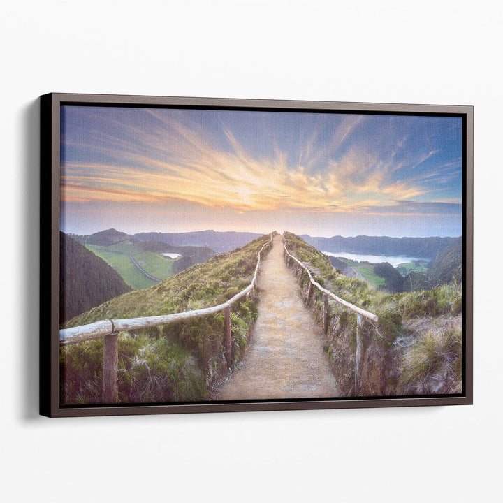 Mountains, Hiking Trail and Lakes Of Azores, Portugal - Canvas Print Wall Art
