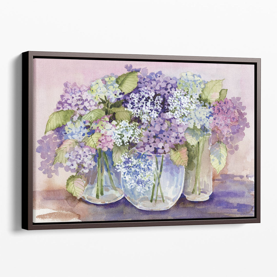 Hydrangeas In Glass - Canvas Print Wall Art