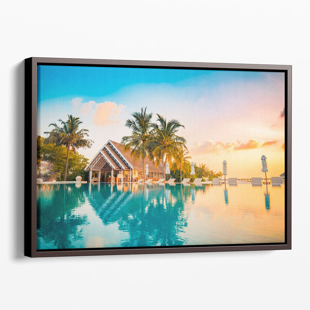 Beautiful Poolside Sunset Sky - Canvas Print Wall Art