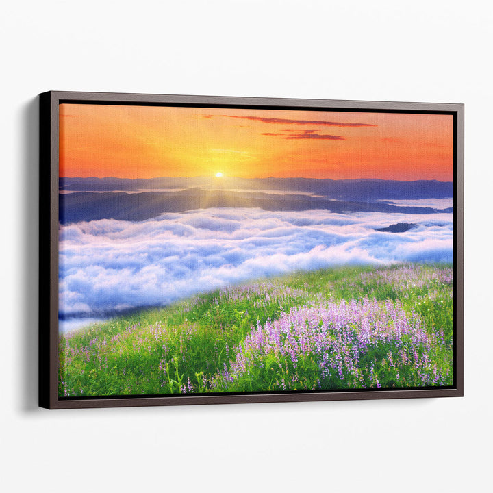 Landscape With Mountains, Clouds During Sunrise - Canvas Print Wall Art