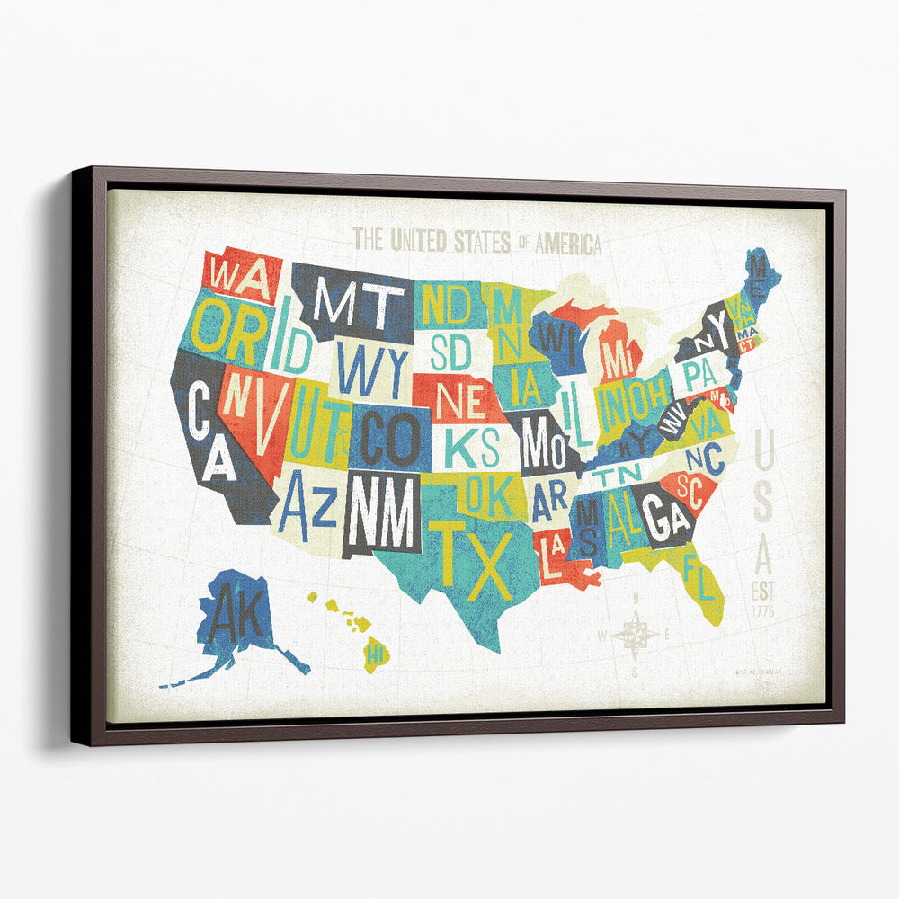 Letterpress USA Map - Canvas Print Wall Art