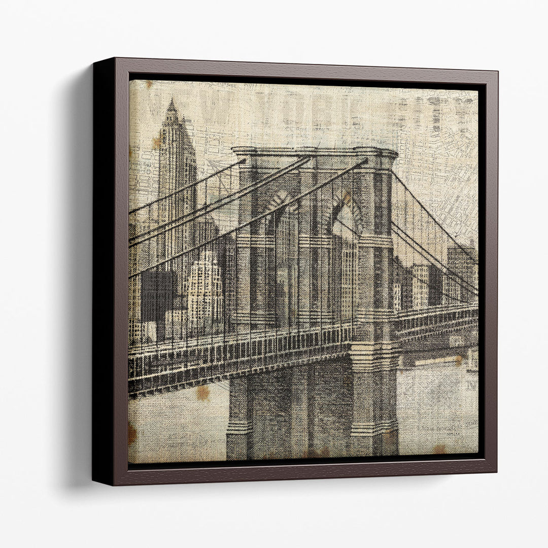 Vintage NY Brooklyn Bridge Skyline II - Canvas Print Wall Art