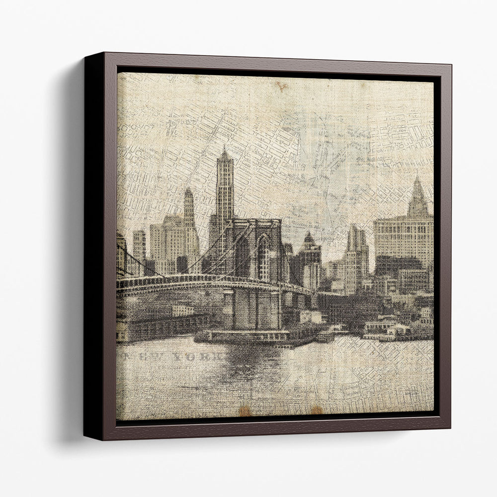 Vintage NY Brooklyn Bridge Skyline III - Canvas Print Wall Art