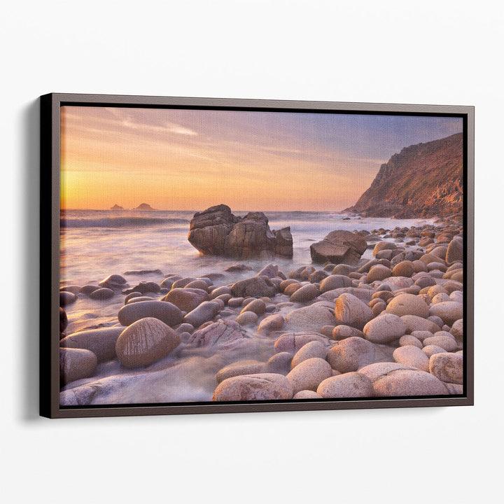 The Rocky Beach Of Porth Nanven, England During Sunset - Canvas Print Wall Art