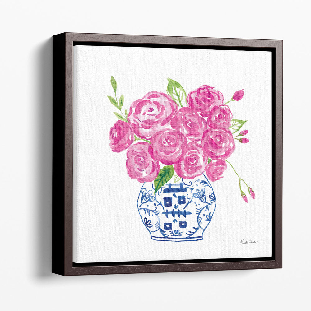 Chinoiserie Roses on White II- Canvas Print Wall Art