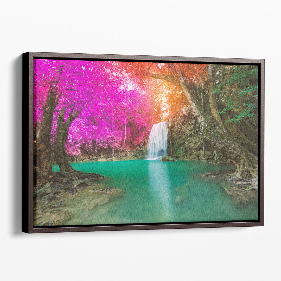 Waterfall in Deep Forest at Erawan National Park - Canvas Print Wall Art