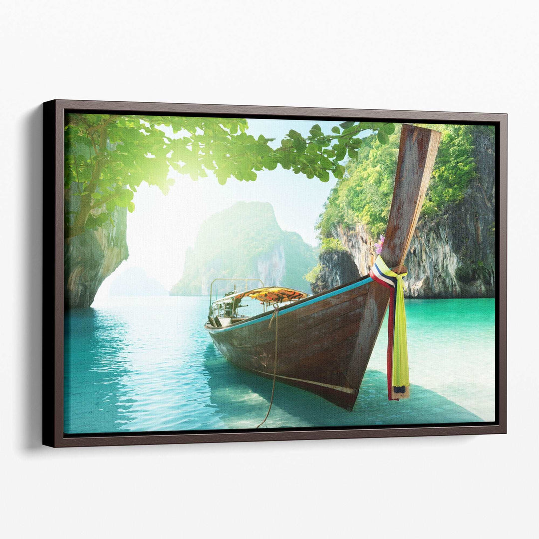 Boat and Islands in Andaman Sea Thailand - Canvas Print Wall Art