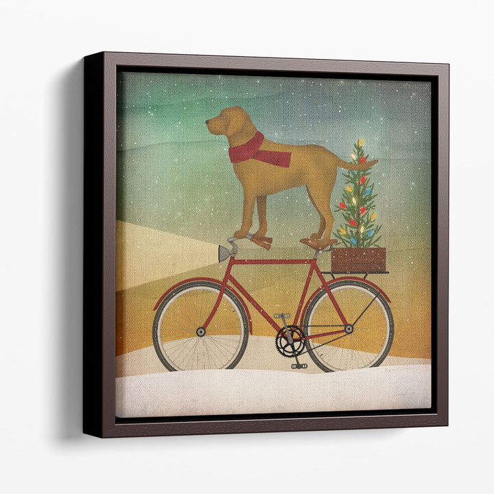 Yellow Lab On Bike Christmas - Canvas Print Wall Art