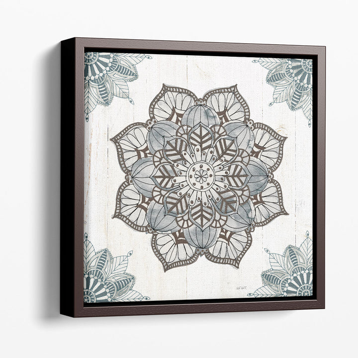 Mandala Morning I Blue and Gray - Canvas Print Wall Art