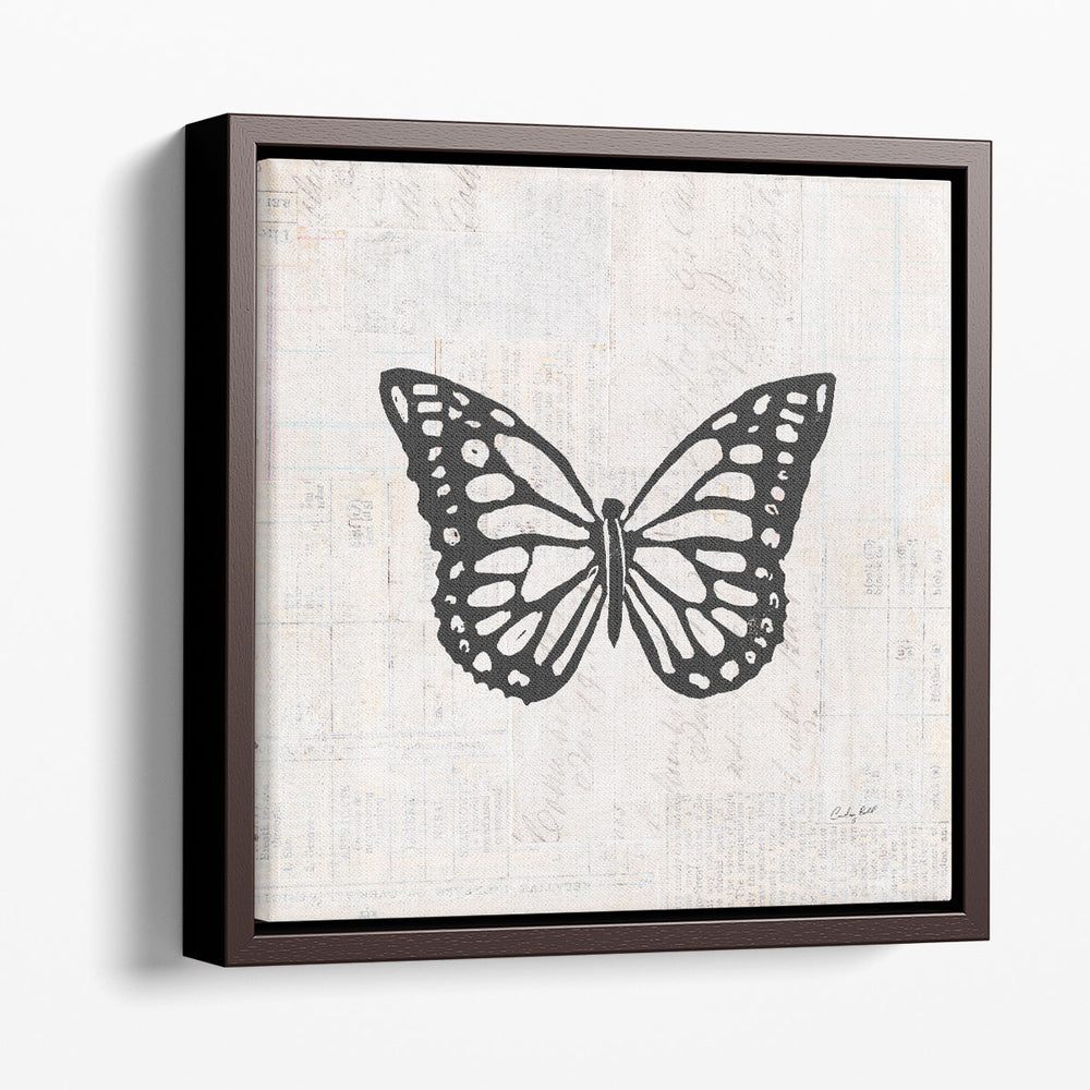 Butterfly Stamp Black and White - Canvas Print Wall Art