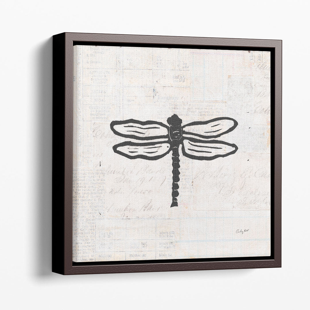 Dragonfly Stamp Black and White - Canvas Print Wall Art