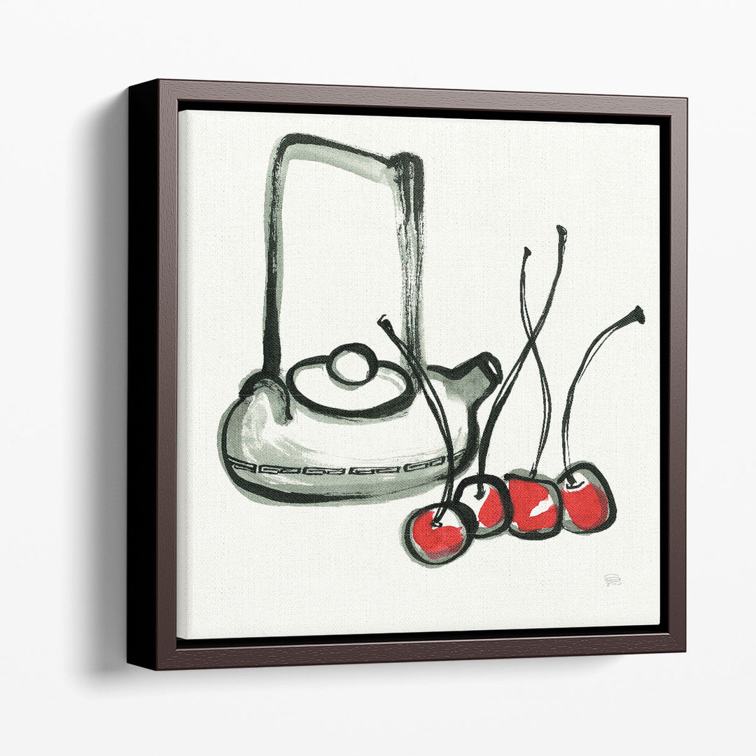 Tea and Cherries Black and White - Canvas Print Wall Art