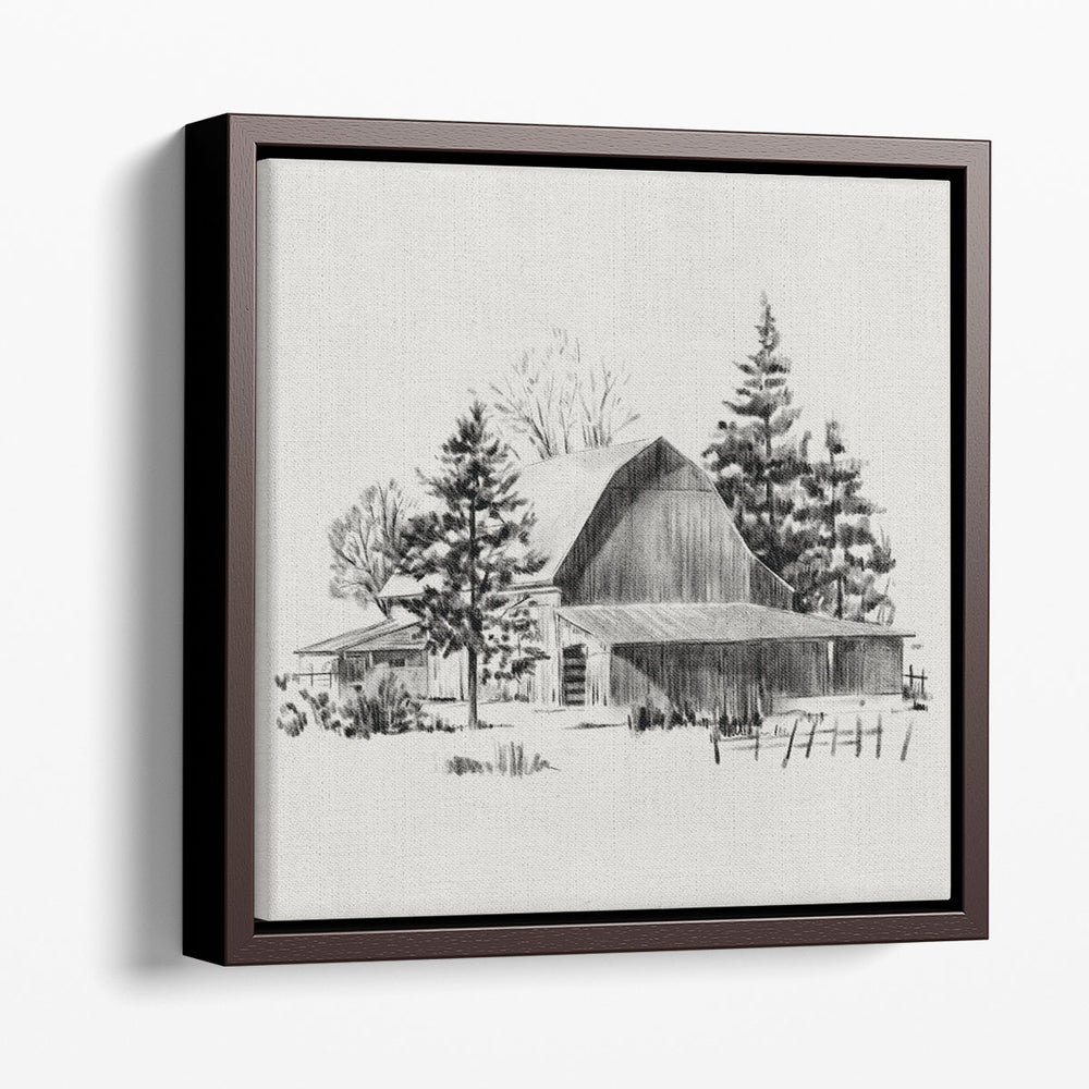 Distant Barn Sketch II Black And White - Canvas Print Wall Art