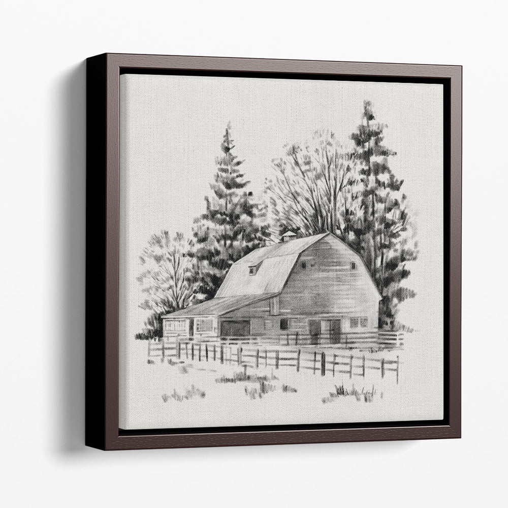 Distant Barn Sketch I Black And White - Canvas Print Wall Art