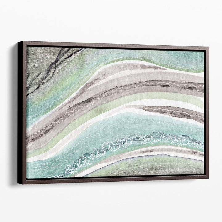 Abstract Greens Mauve Rivers 1 - Canvas Print Wall Art