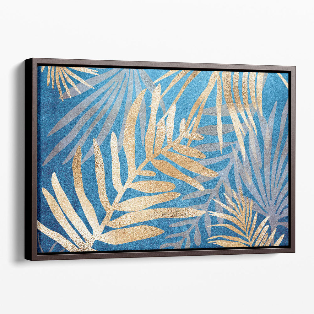 Glam Leaves Blue - Canvas Print Wall Art