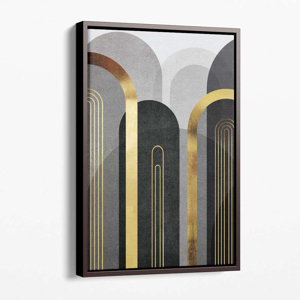 MidCentury Arches Black Gold 1- Canvas Print Wall Art